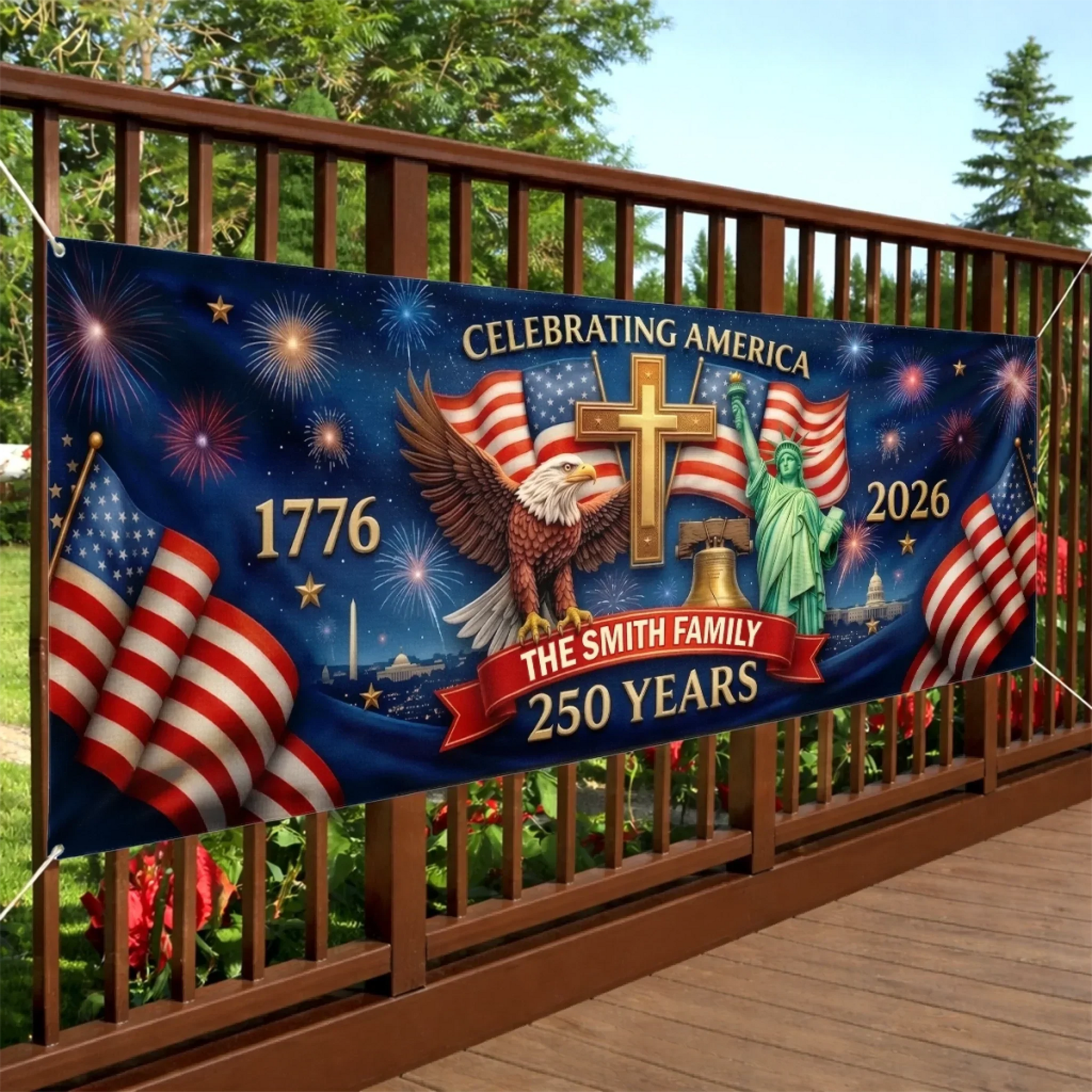 God Bless America Celebrating 250 Years Of Freedom - Personalized Outdoor Banner - Gift For Patriotic Family VD01 