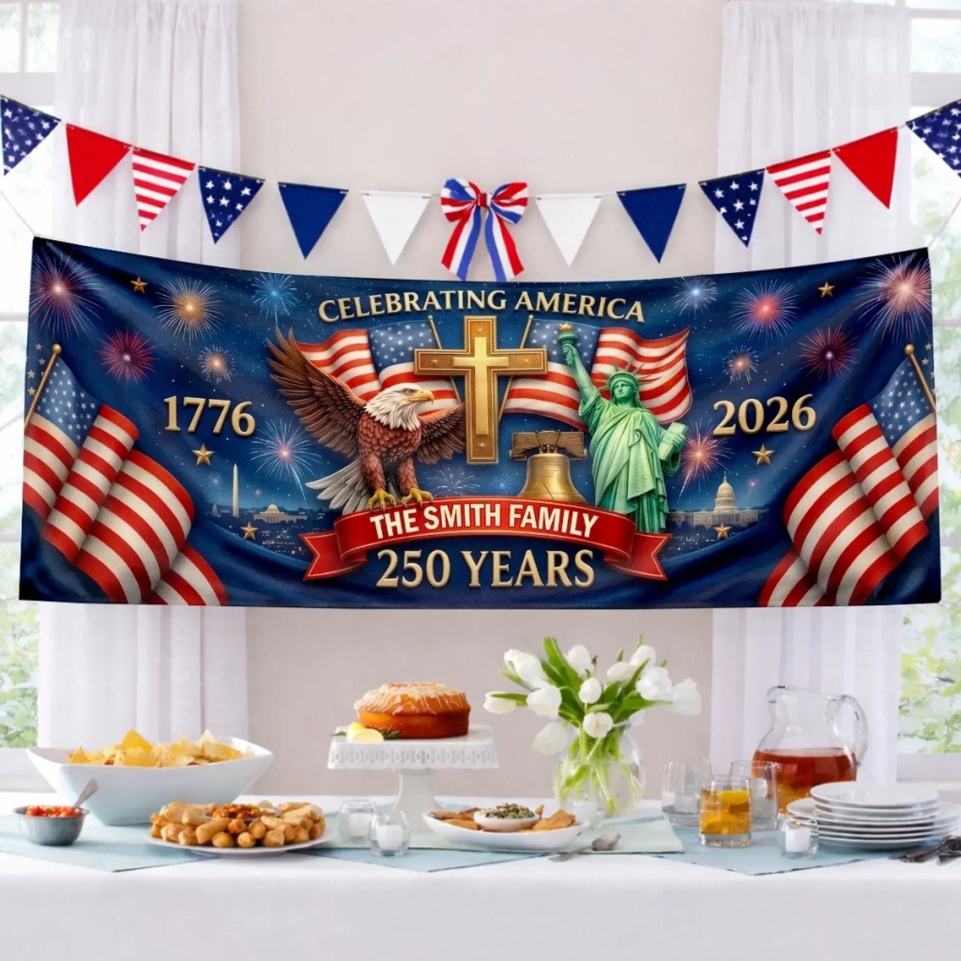God Bless America Celebrating 250 Years Of Freedom - Personalized Outdoor Banner - Gift For Patriotic Family VD01 