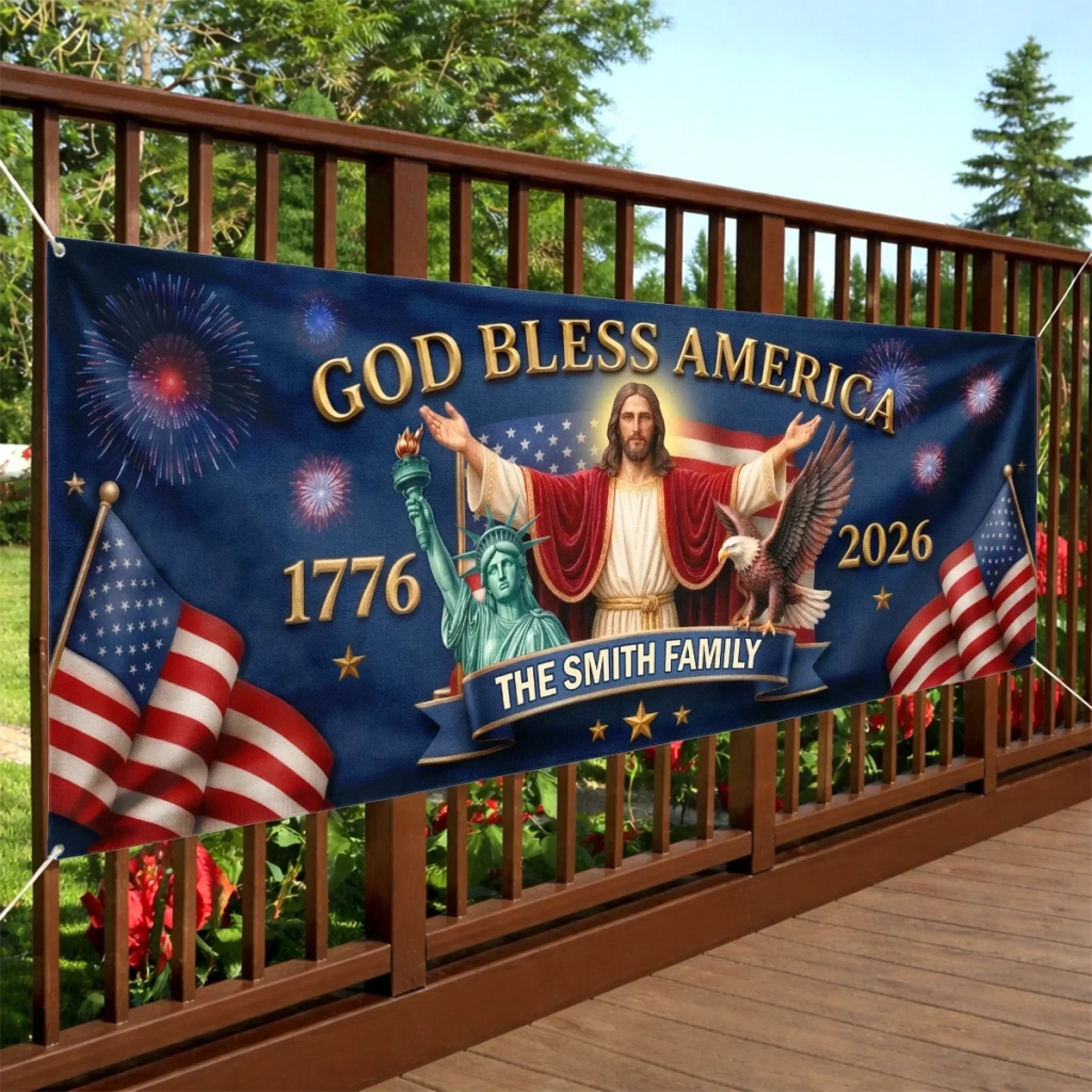God Bless America 250th Anniversary - Personalized Outdoor Banner - Gift For Patriotic Family VD01 