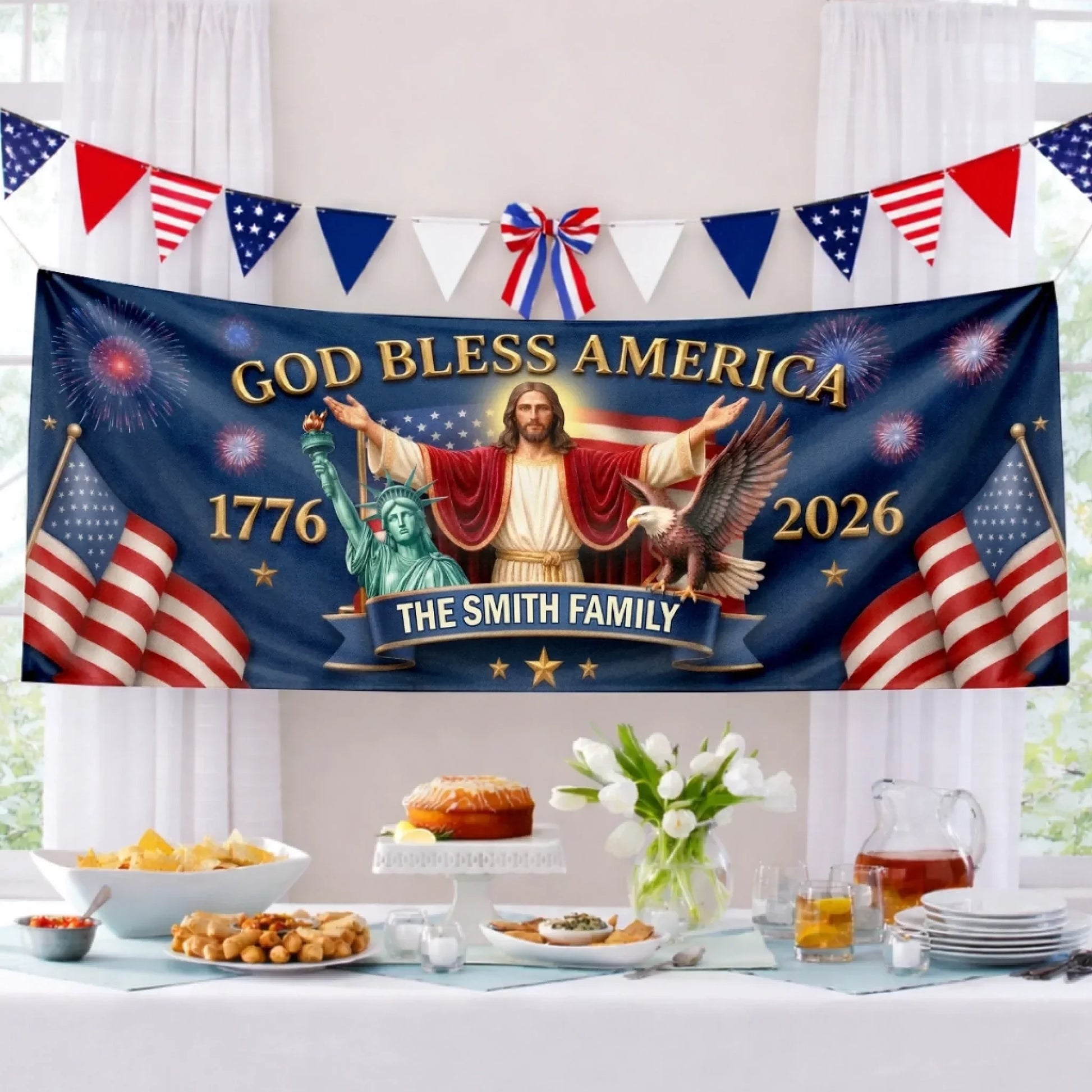 God Bless America 250th Anniversary - Personalized Outdoor Banner - Gift For Patriotic Family VD01 