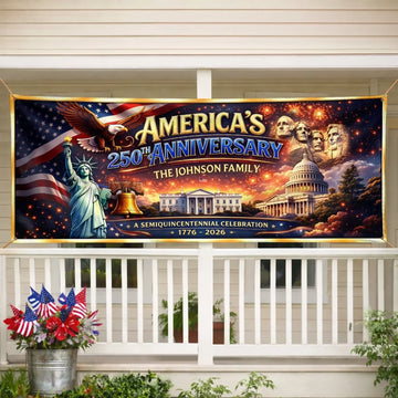 America's 250th Anniversary Liberty And Fireworks - Personalized Outdoor Banner - Gift For Patriotic Family VD01 