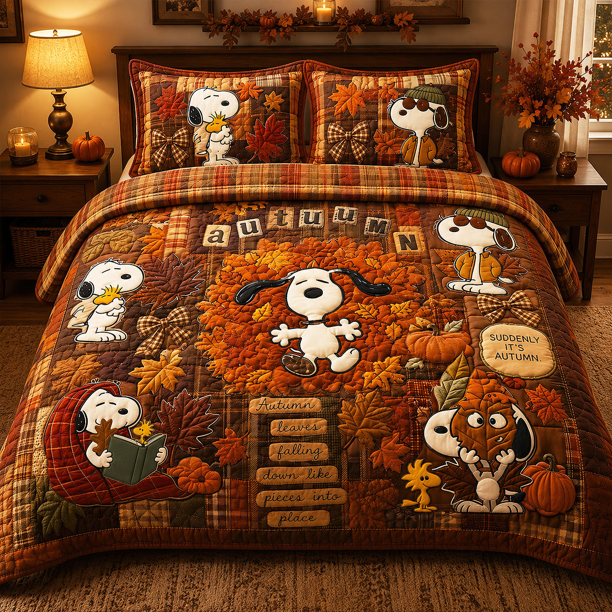 PeNu Tis The Autumn Season Custom Name Gift For Family - Personalized Quilted Bedding Set NL122