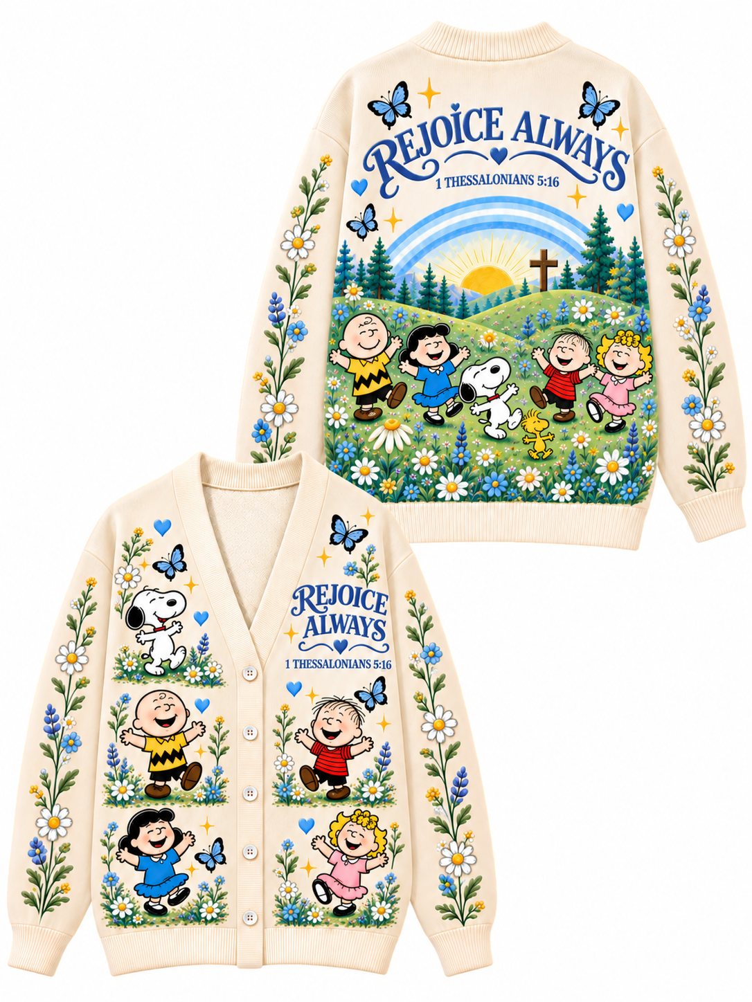 Rejoice Always Gift For Her - Personalized Christian Knitted Cardigan