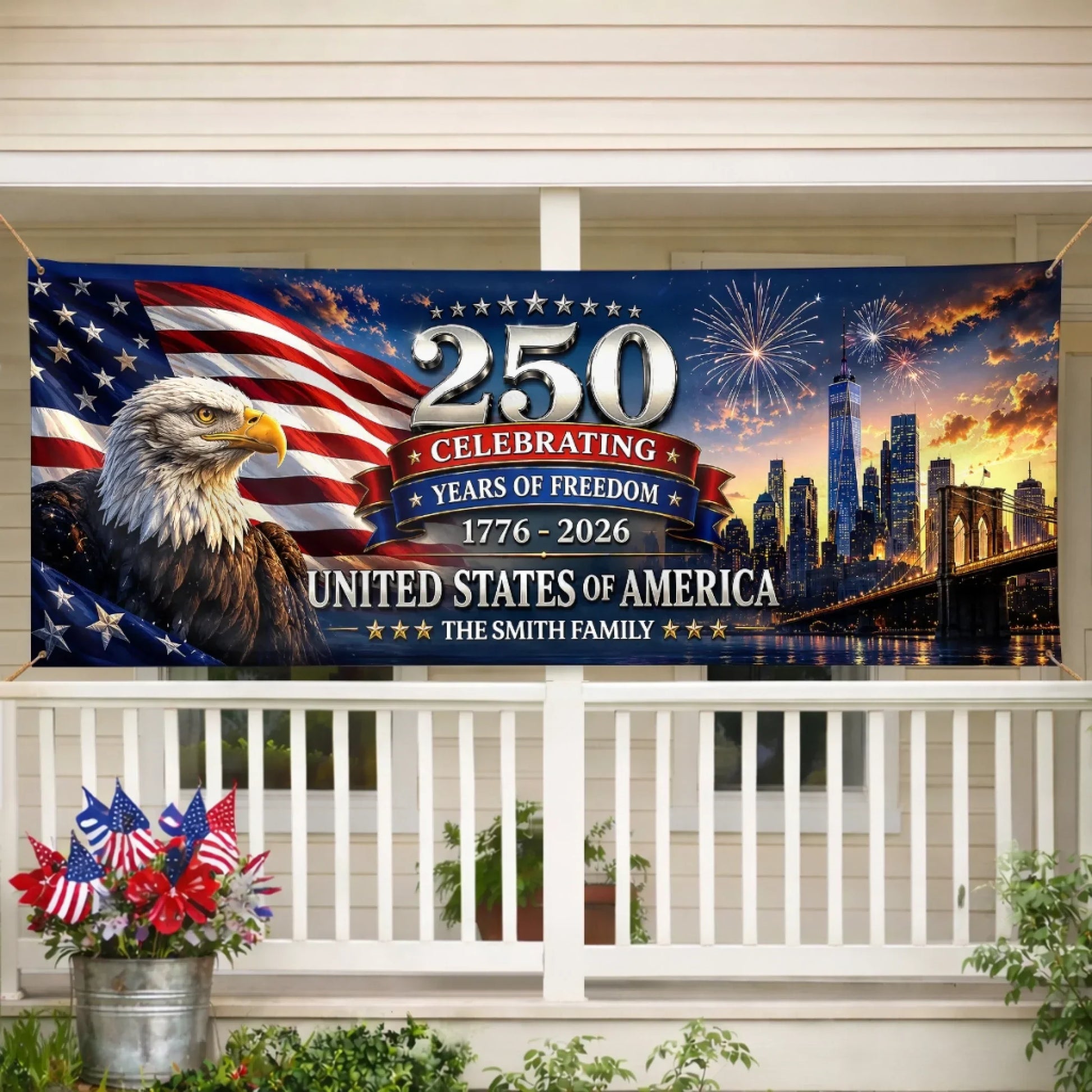 Celebrating 250 Years Of Freedom America - Personalized Outdoor Banner - Gift For Patriotic Family VD01 