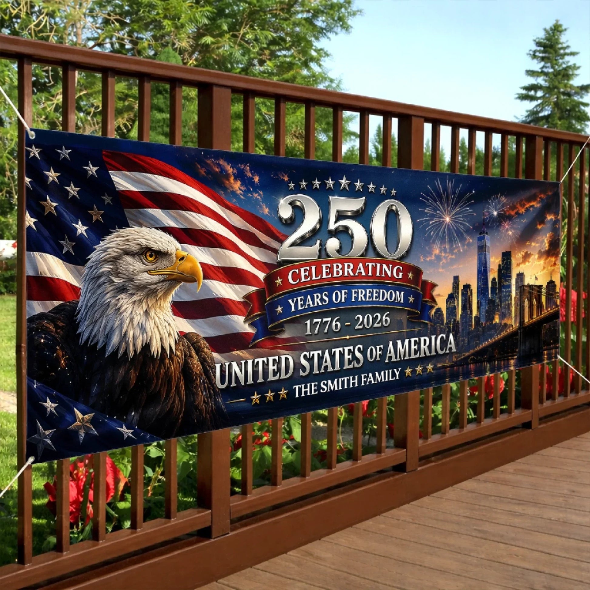 Celebrating 250 Years Of Freedom America - Personalized Outdoor Banner - Gift For Patriotic Family VD01 