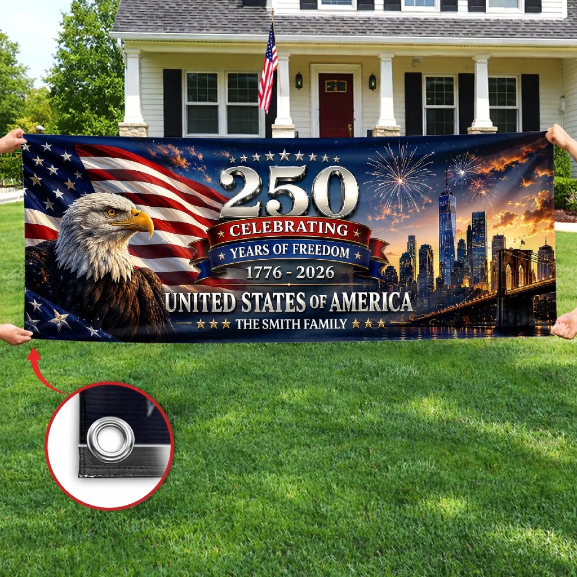 Celebrating 250 Years Of Freedom America - Personalized Outdoor Banner - Gift For Patriotic Family VD01 