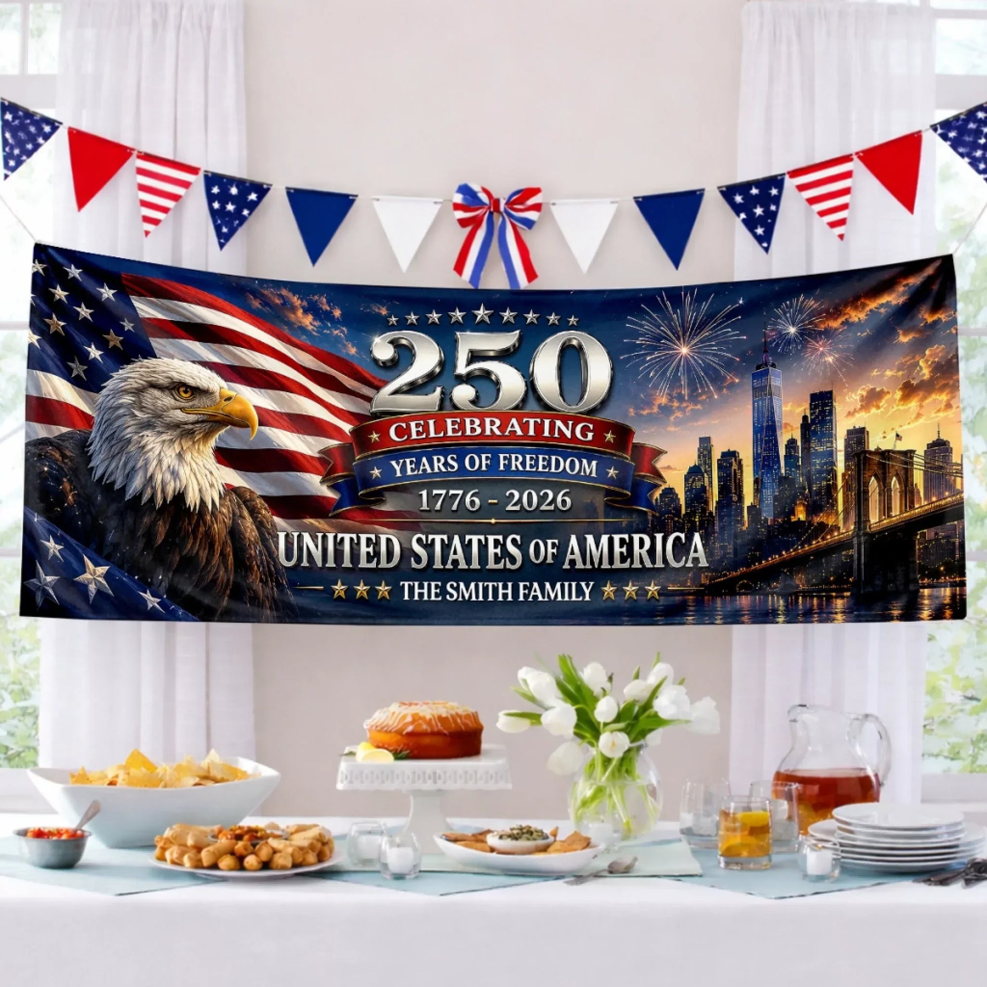 Celebrating 250 Years Of Freedom America - Personalized Outdoor Banner - Gift For Patriotic Family VD01 