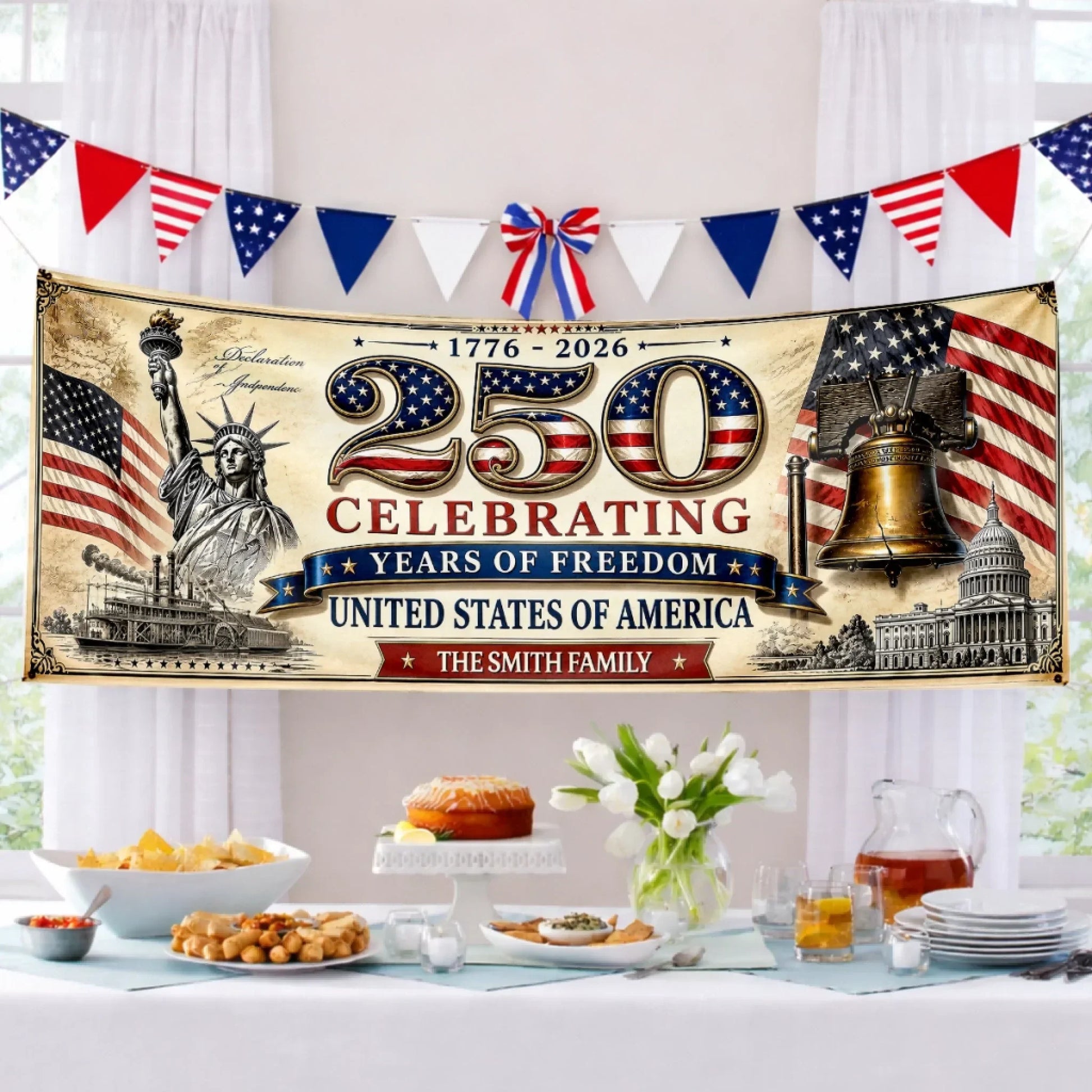 Celebrating 250 Years Of Freedom USA - Personalized Outdoor Banner - Gift For Patriotic Family VD01 
