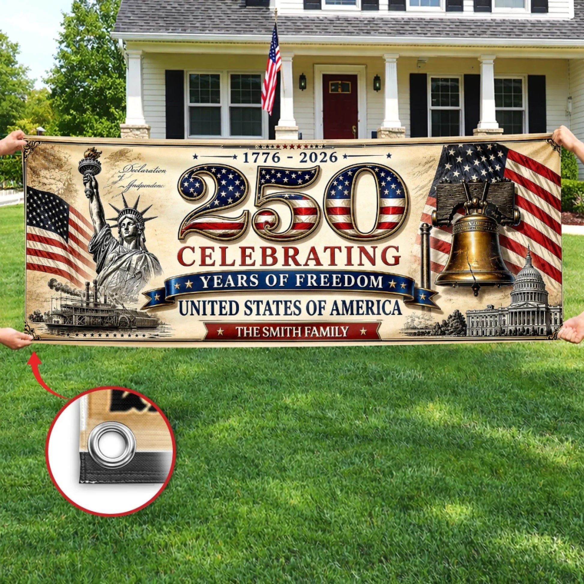Celebrating 250 Years Of Freedom USA - Personalized Outdoor Banner - Gift For Patriotic Family VD01 