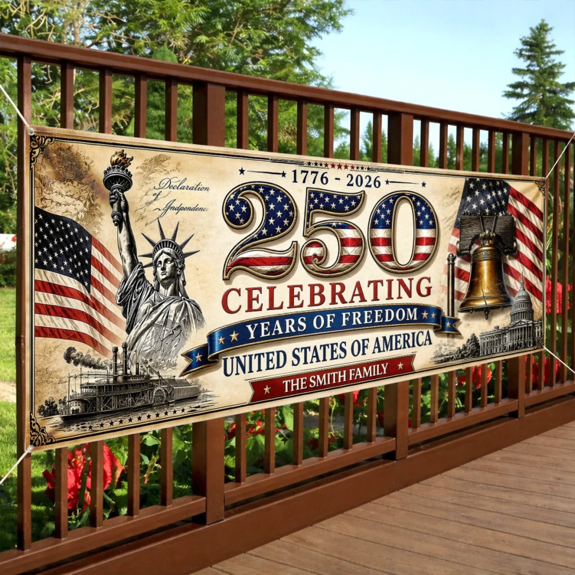 Celebrating 250 Years Of Freedom USA - Personalized Outdoor Banner - Gift For Patriotic Family VD01 