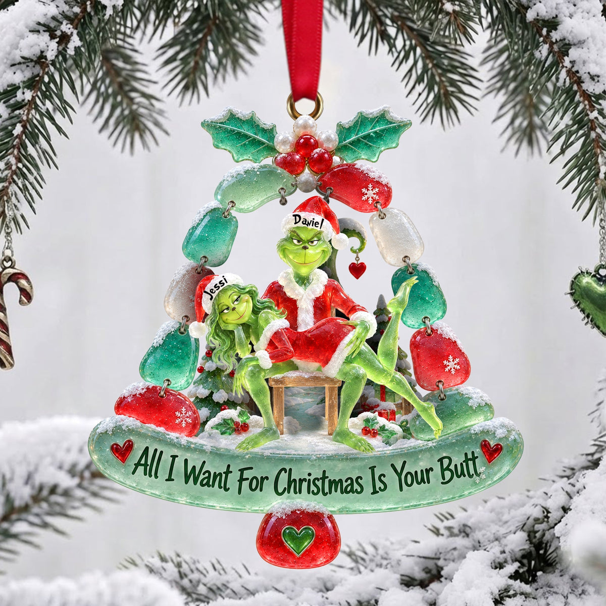 All I Want For Christmas Is Your Butt - Cheeky Mistletoe Couple Acrylic Ornament - Personalized Christmas Gifts for Couples Ornament PopCulturePrints