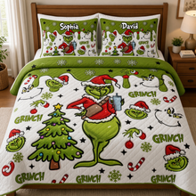 Grch Green Monster Merry Grinchmas Custom Name Christmas Gift - Personalized Quilted Bedding Set HH01