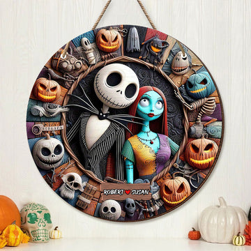 Custom Halloween Couple Wood Sign | Personalized Spooky Decor | Valentine's Day Gifts Wood Sign PopCulturePrints