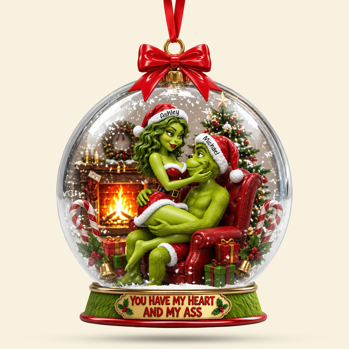 You Have My Heart and My Ass - Personalized Cheeky Love Couple Christmas Ornament Ornament PopCulturePrints