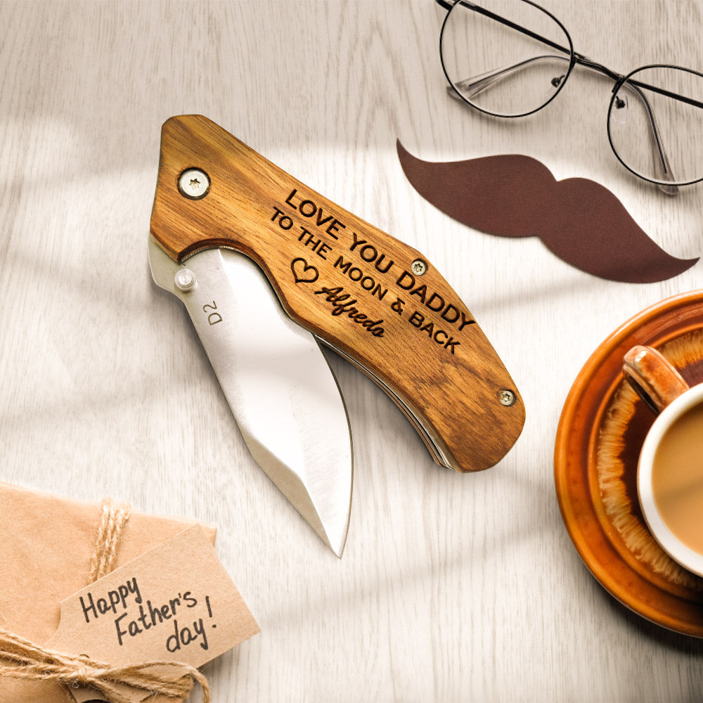 litzzy Custom Pocket Knife Engraved Name Folding Knife for Dad, Gift For Father's Day  11.4*3.9*2.2CM  