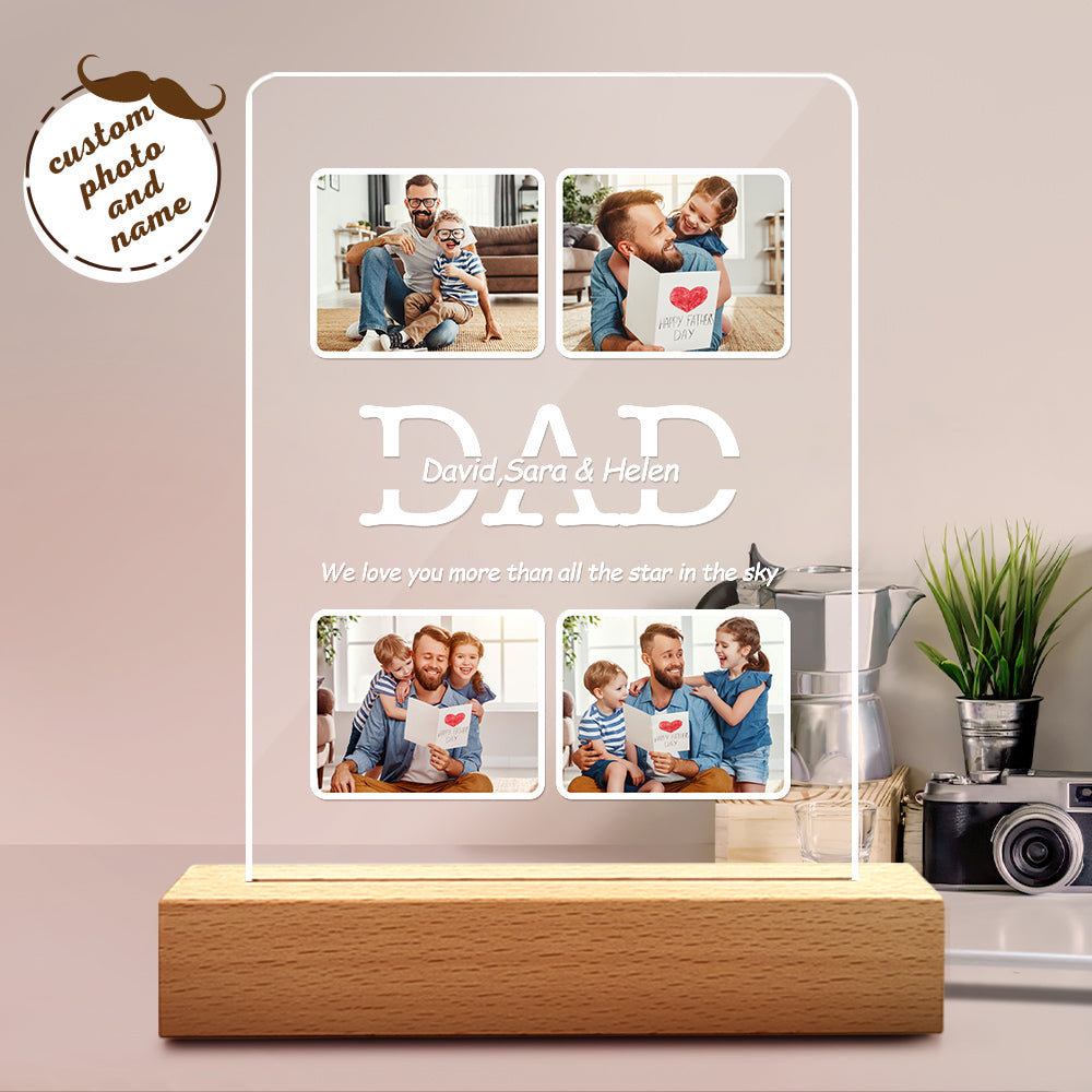 litzzy Personalized Photo Night Light with Name We Love You More Than All the Star In the Sky for Dad, Gift For Father's Day Night Light Wooden Base Night Light  