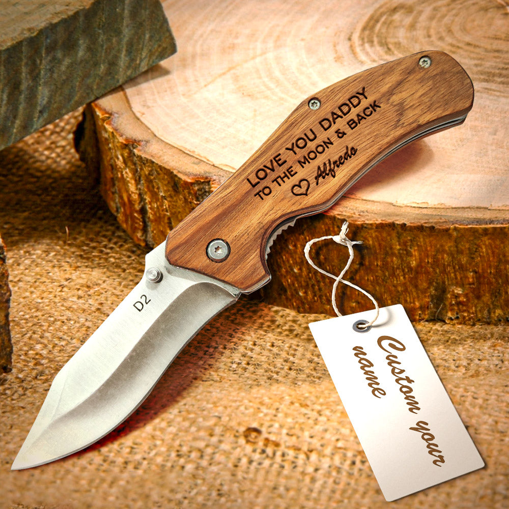 litzzy Custom Pocket Knife Engraved Name Folding Knife for Dad, Gift For Father's Day    