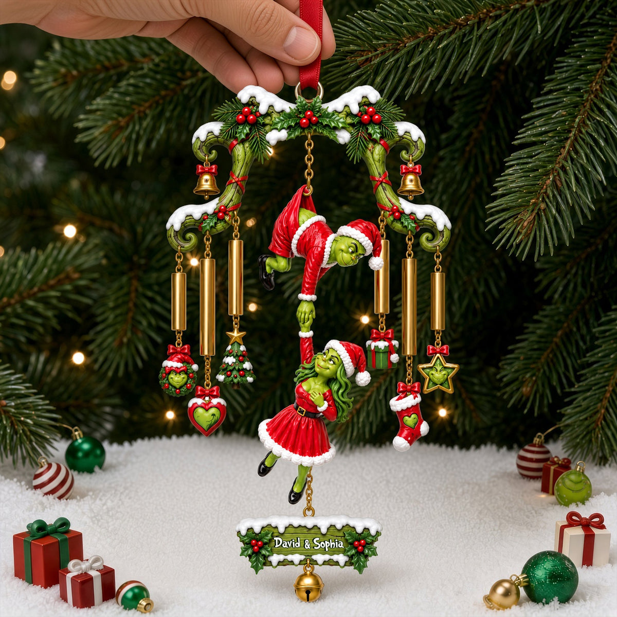 Naughty Grinch Couple Christmas Ornament - Personalized Gift for Couples Ornament PopCulturePrints