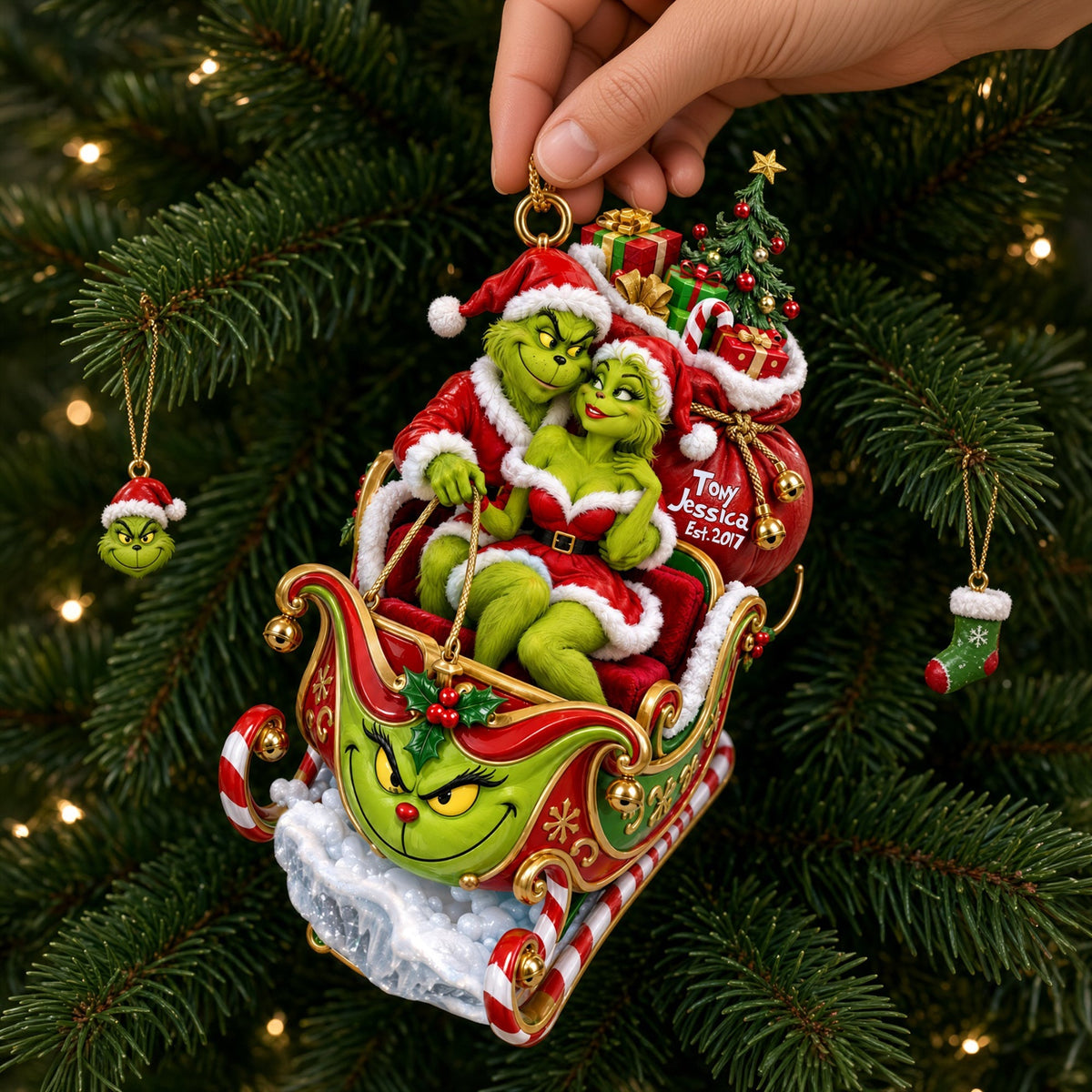“Spreading Cheer with a Fun Twist” - Fun Mischievous Snow Ride Acrylic Ornament, Personalized Gift for Couples Ornament PopCulturePrints