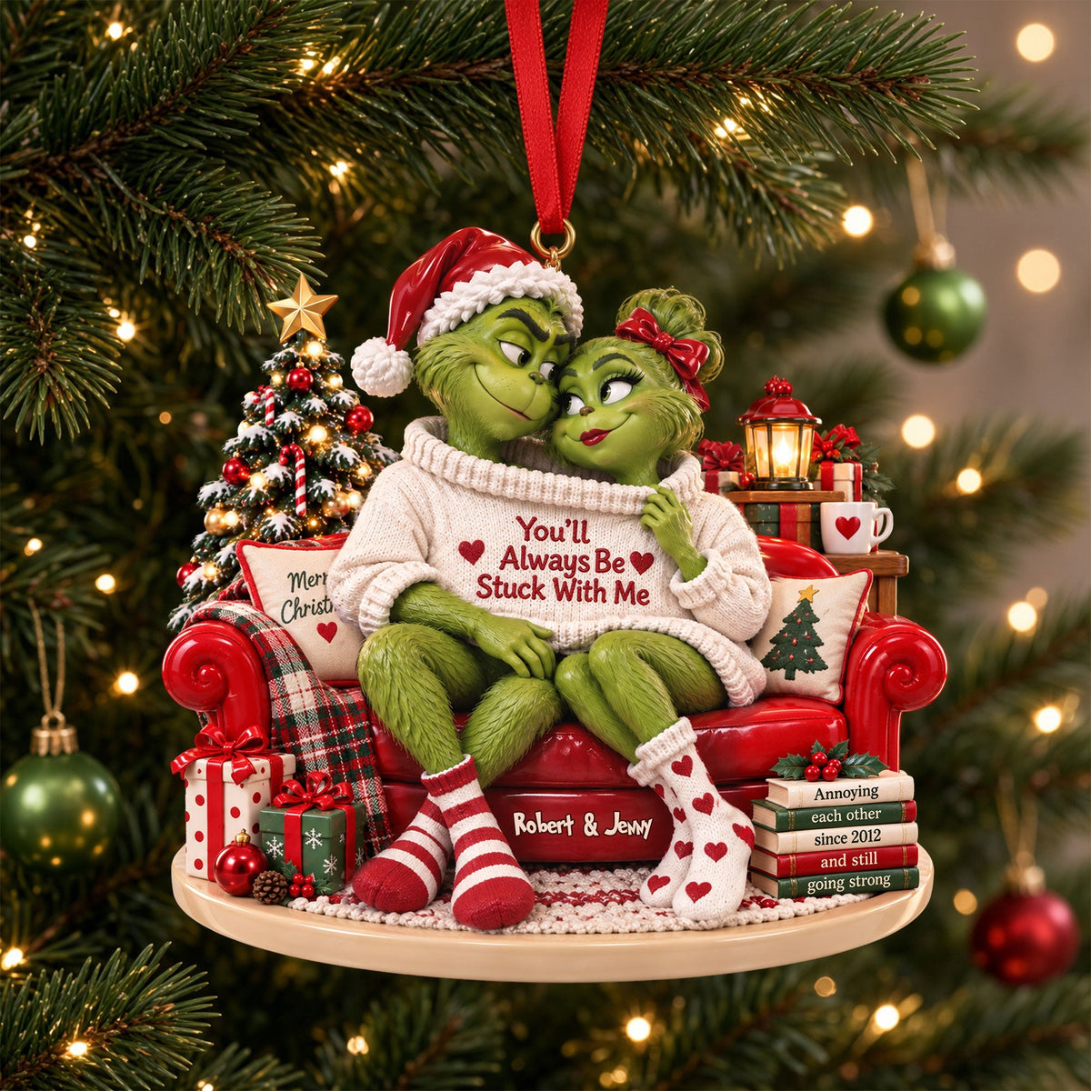 You’ll Always Be Stuck With Me - Personalized Couple Ornament Ornament PopCulturePrints
