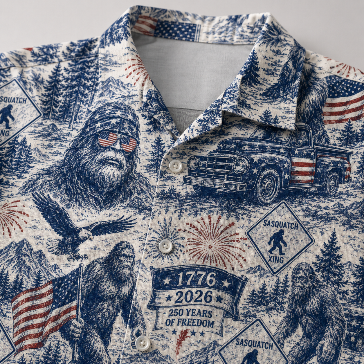 Sasquatch 250 Years Of Freedom American Flag - Hawaiian Shirt - Gift for Patriots - image 4