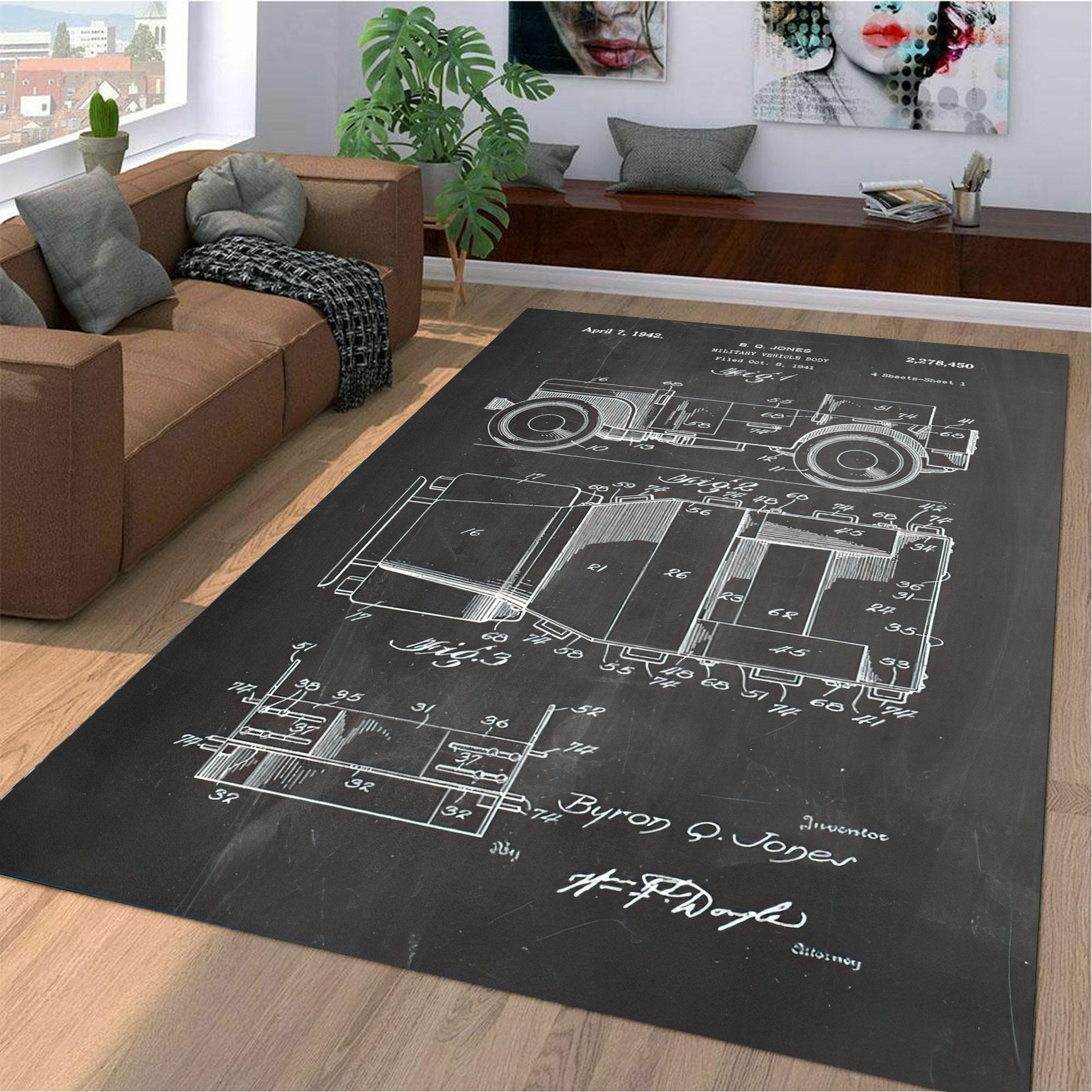 Willy's Jeep Patent Blueprint Area Rug LT11