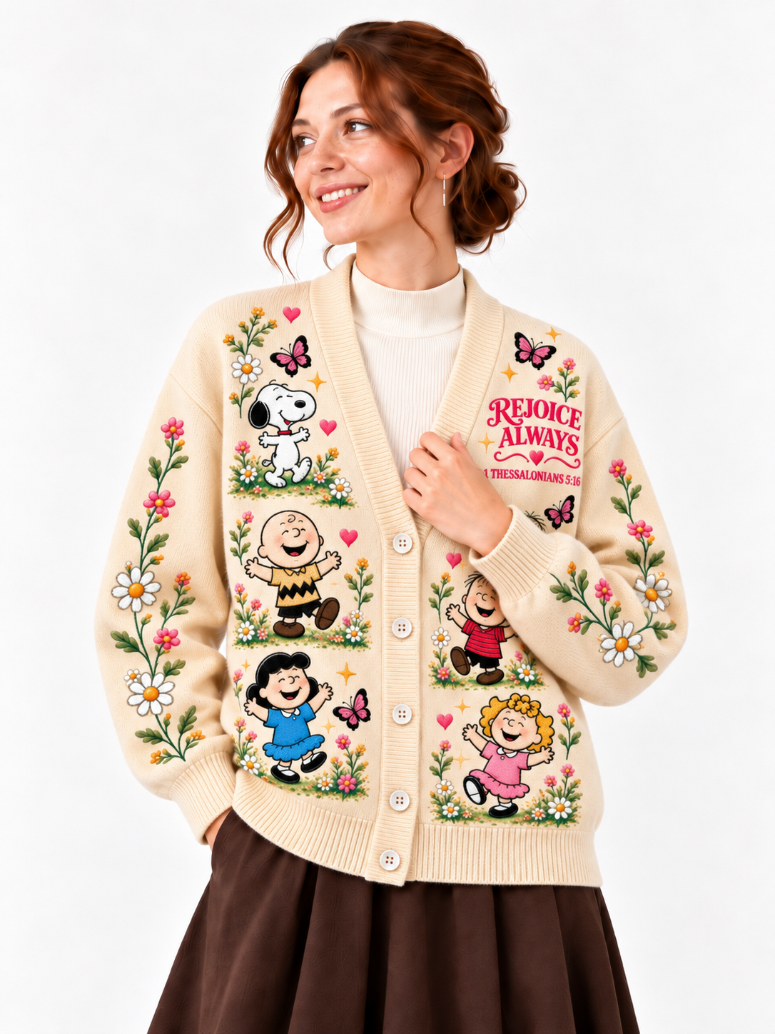 Rejoice Always Gift For Her - Personalized Christian Knitted Cardigan