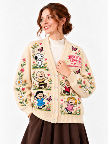 Rejoice Always Gift For Her - Personalized Christian Knitted Cardigan