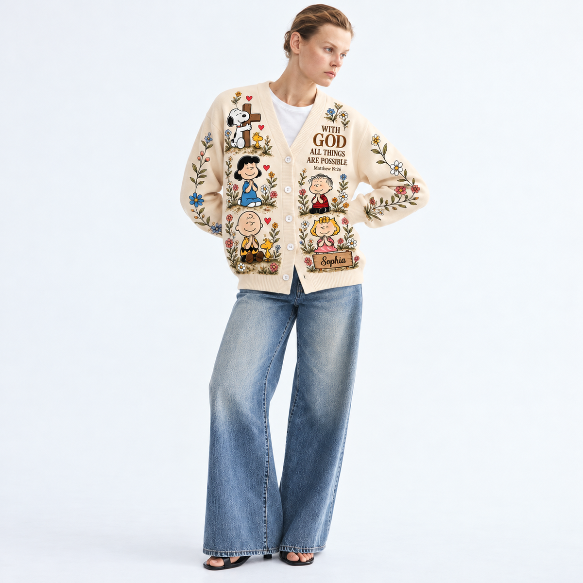 Let Me Tell You About My Jesus Christian Cardigan Gift For Her - Personalized Knitted Cardigan