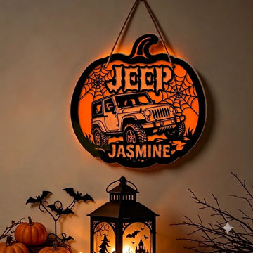 Jeep Pumpkin Personalized Luminous Wooden Sign-DN2808260959