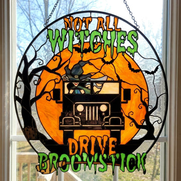 Not All Witches Drive Broomstick Suncatcher Window Glass Hanging-DN2808261001