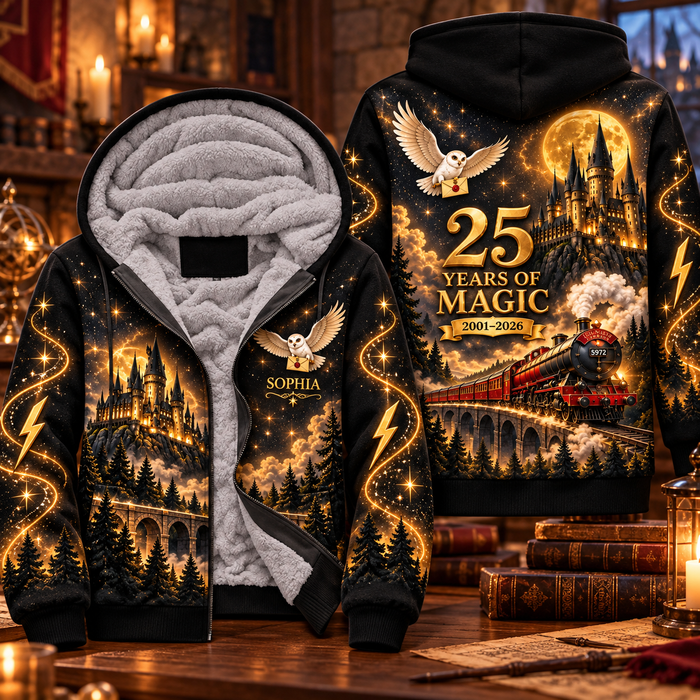 HaPo 25 Years of Magic – Personalized AOP Fleece Zip Hoodie – Anniversary Gift for Wizard Fans-DN0910262056