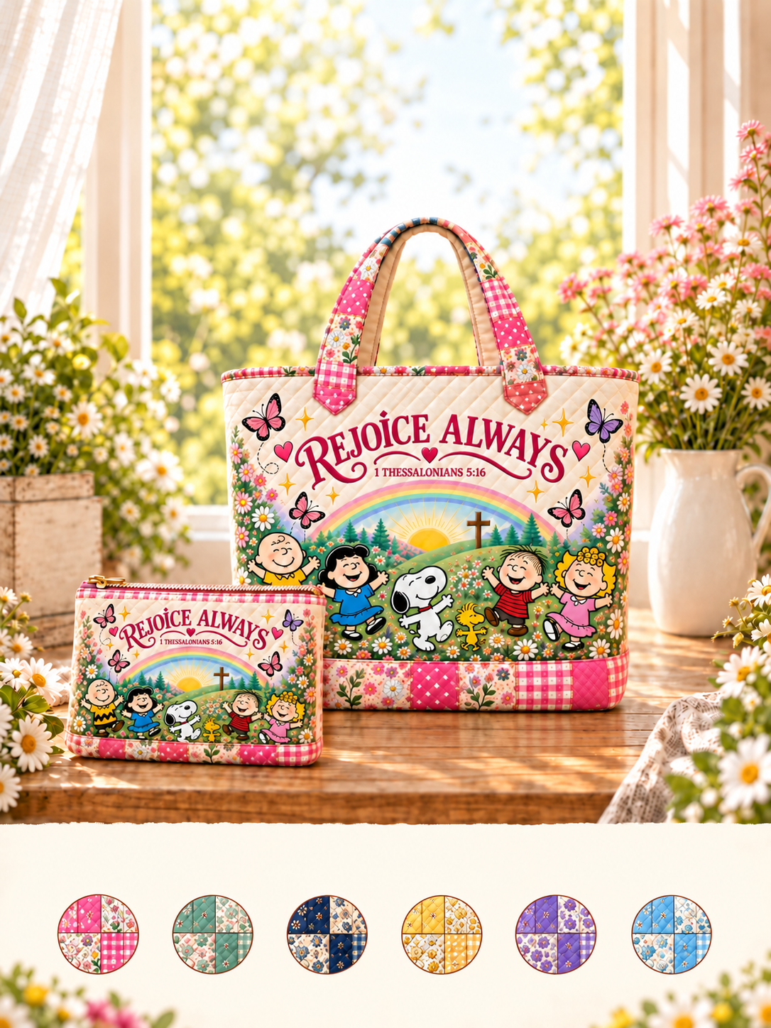 Rejoice Always Gift For Her - Peanuts Christian Quilted Tote Bag - P-Nust DN2410260050
