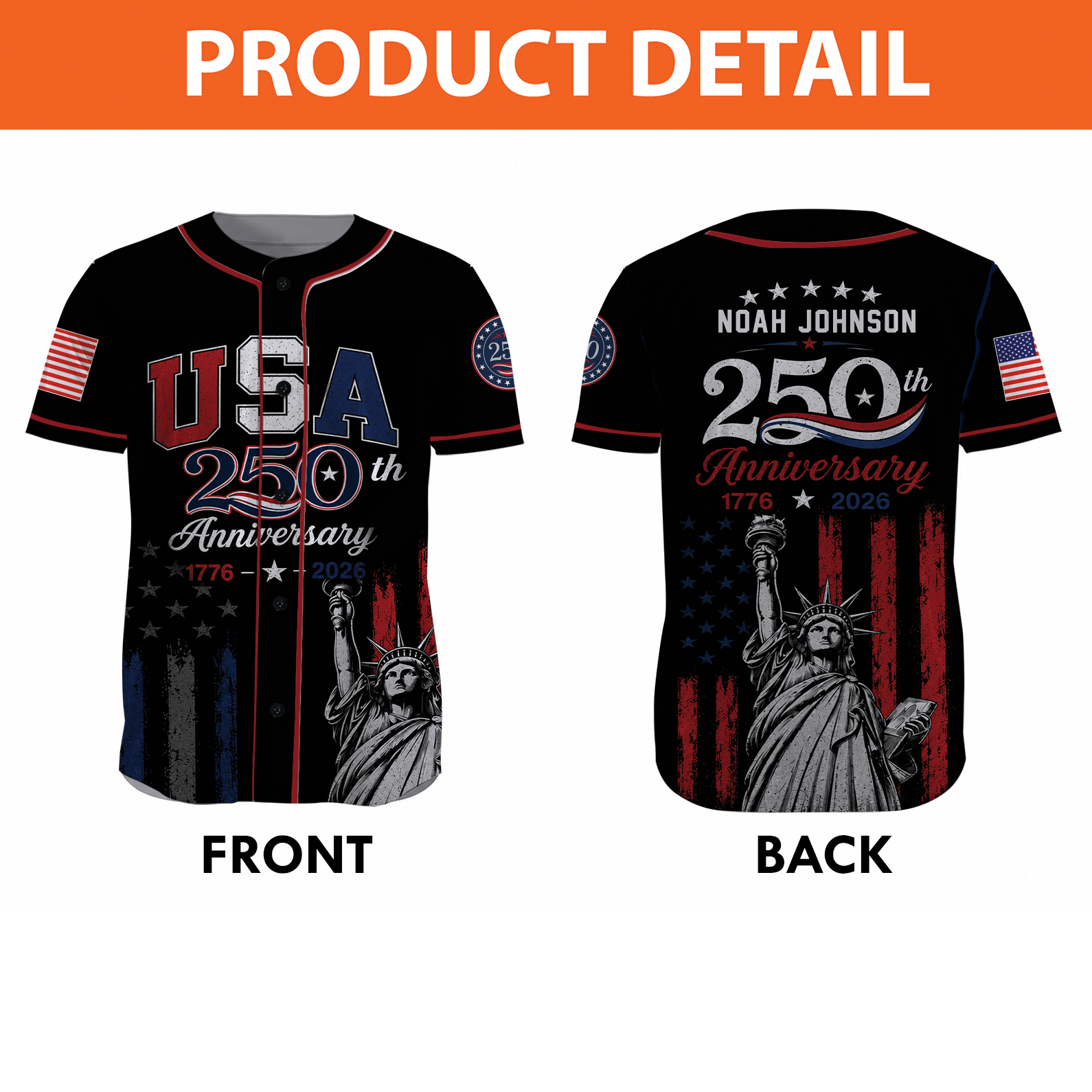 Black USA 250th Anniversary Baseball Jersey, Personalized 1776-2026 Jersey, Patriotic 4th Of July Shirt 685244 - image 4
