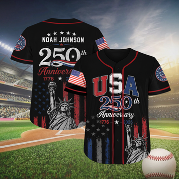 Black USA 250th Anniversary Baseball Jersey, Personalized 1776-2026 Jersey, Patriotic 4th Of July Shirt 685244