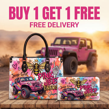 Pink Jeep Energy Personalized Leather Bag + Free Wallet TN2407261344
