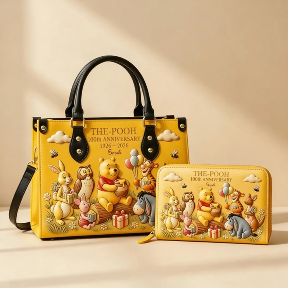 DSNY Honey Bear With Friends 100th Anniversary - Personalized Leather Handbag And Long Wallet - Gift For Fan Movies HH01