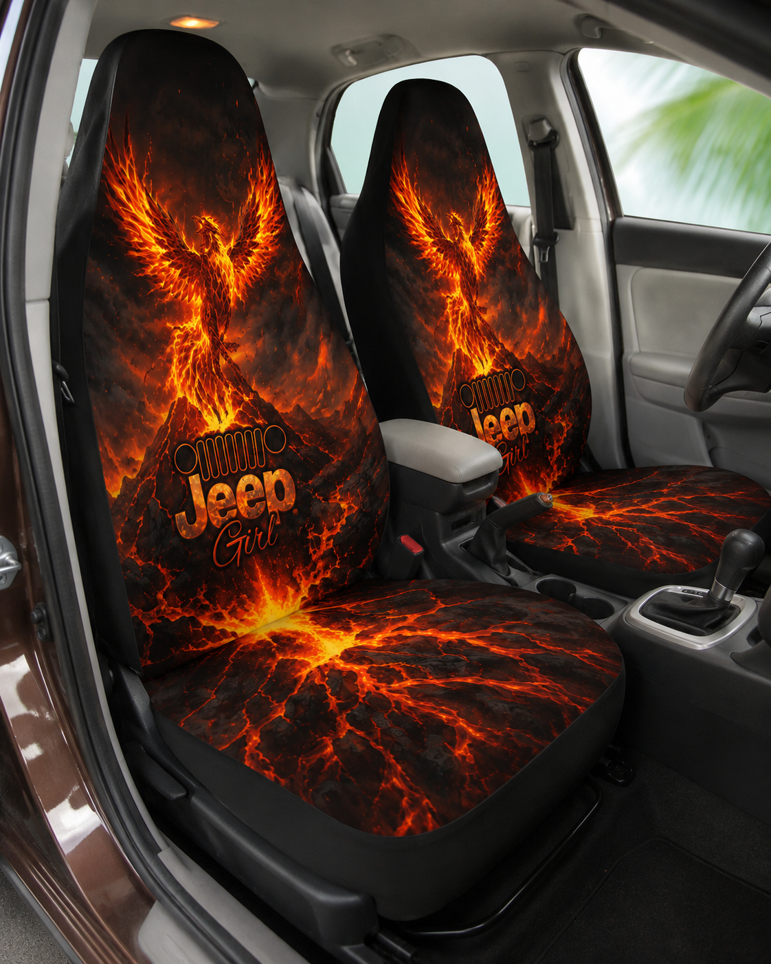 Comprehensive Jeep car seat cover set with a phoenix-themed pattern TN1007260653
