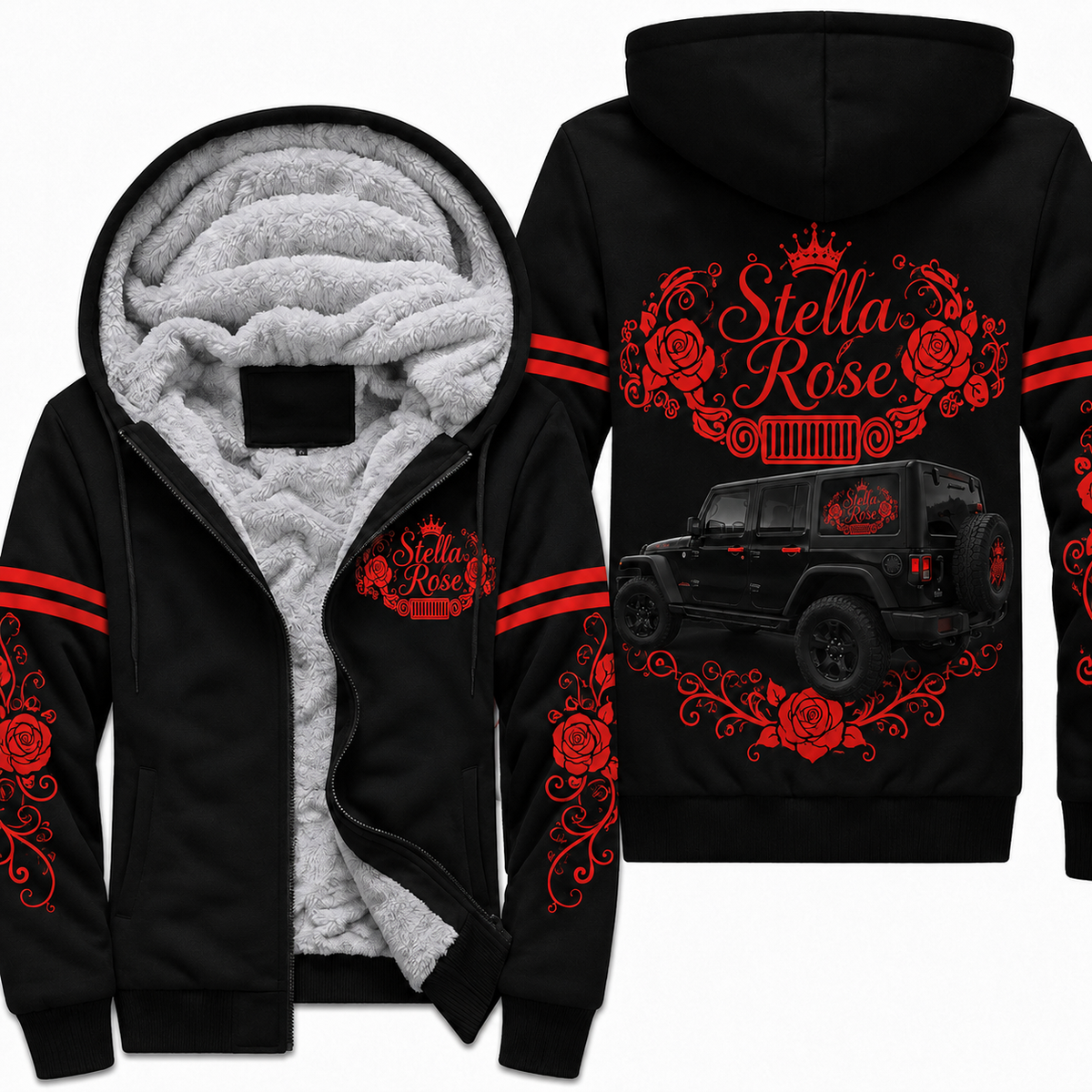 Multicolor Rose and your Jeep Fleece Zip Hoodie-DN1608261001