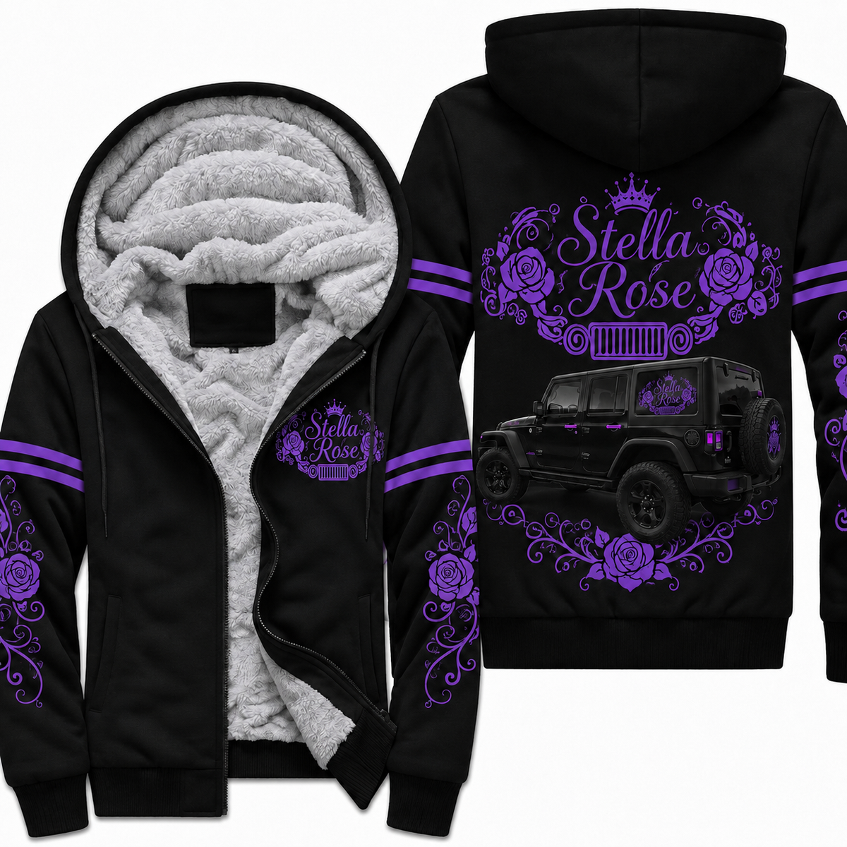 Multicolor Rose and your Jeep Fleece Zip Hoodie-DN1608261001