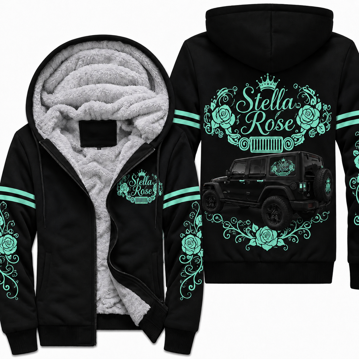 Multicolor Rose and your Jeep Fleece Zip Hoodie-DN1608261001