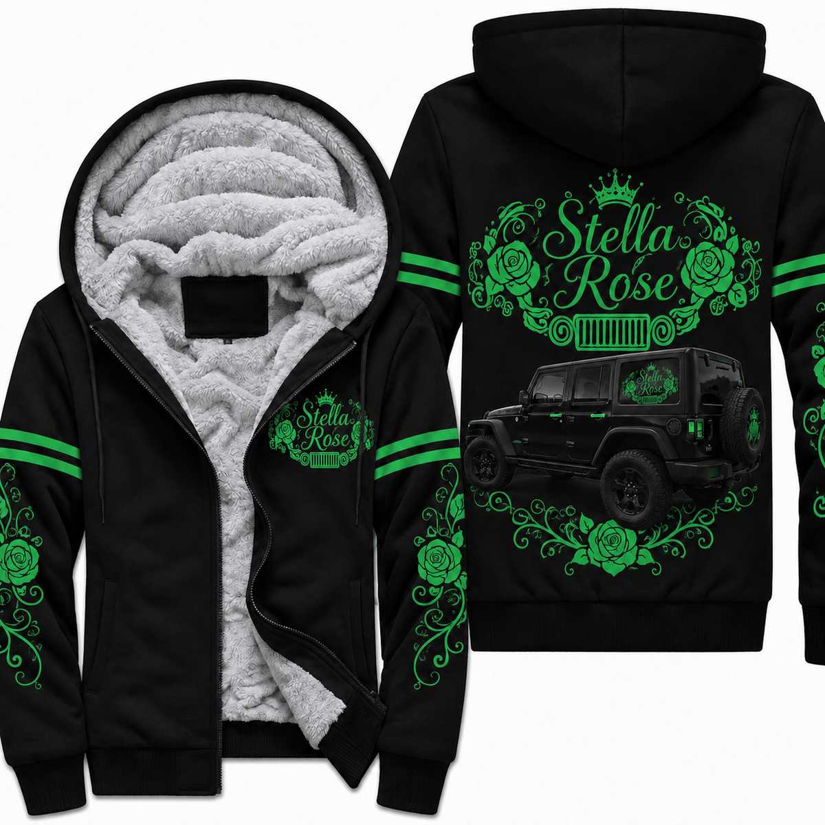 Multicolor Rose and your Jeep Fleece Zip Hoodie-DN1608261001