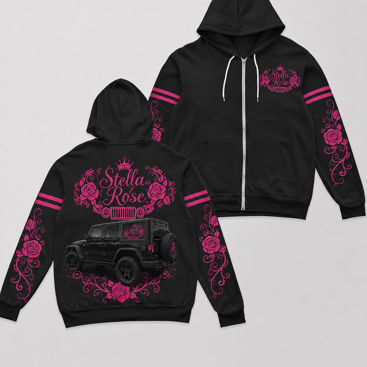 Multicolor Rose and your Jeep Fleece Zip Hoodie-DN1608261001