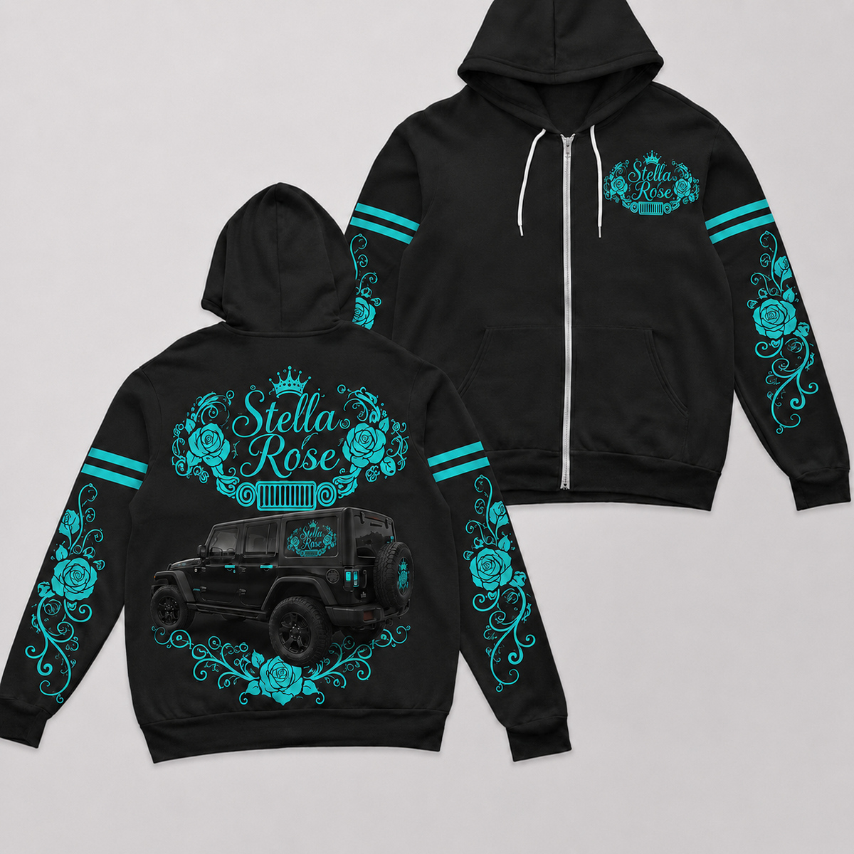 Multicolor Rose and your Jeep Fleece Zip Hoodie-DN1608261001