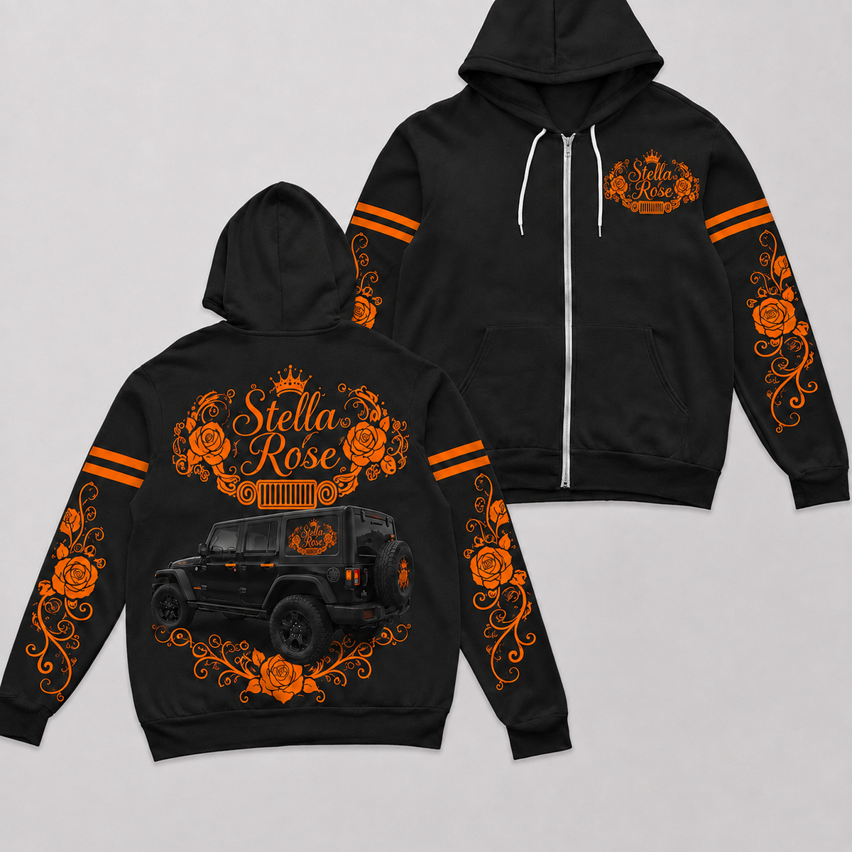 Multicolor Rose and your Jeep Fleece Zip Hoodie-DN1608261001