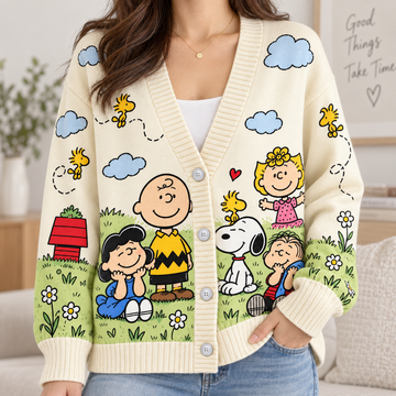 Classic Comic Friends Cardigan – Cute P-nusts Knit Sweater-TN2209261807