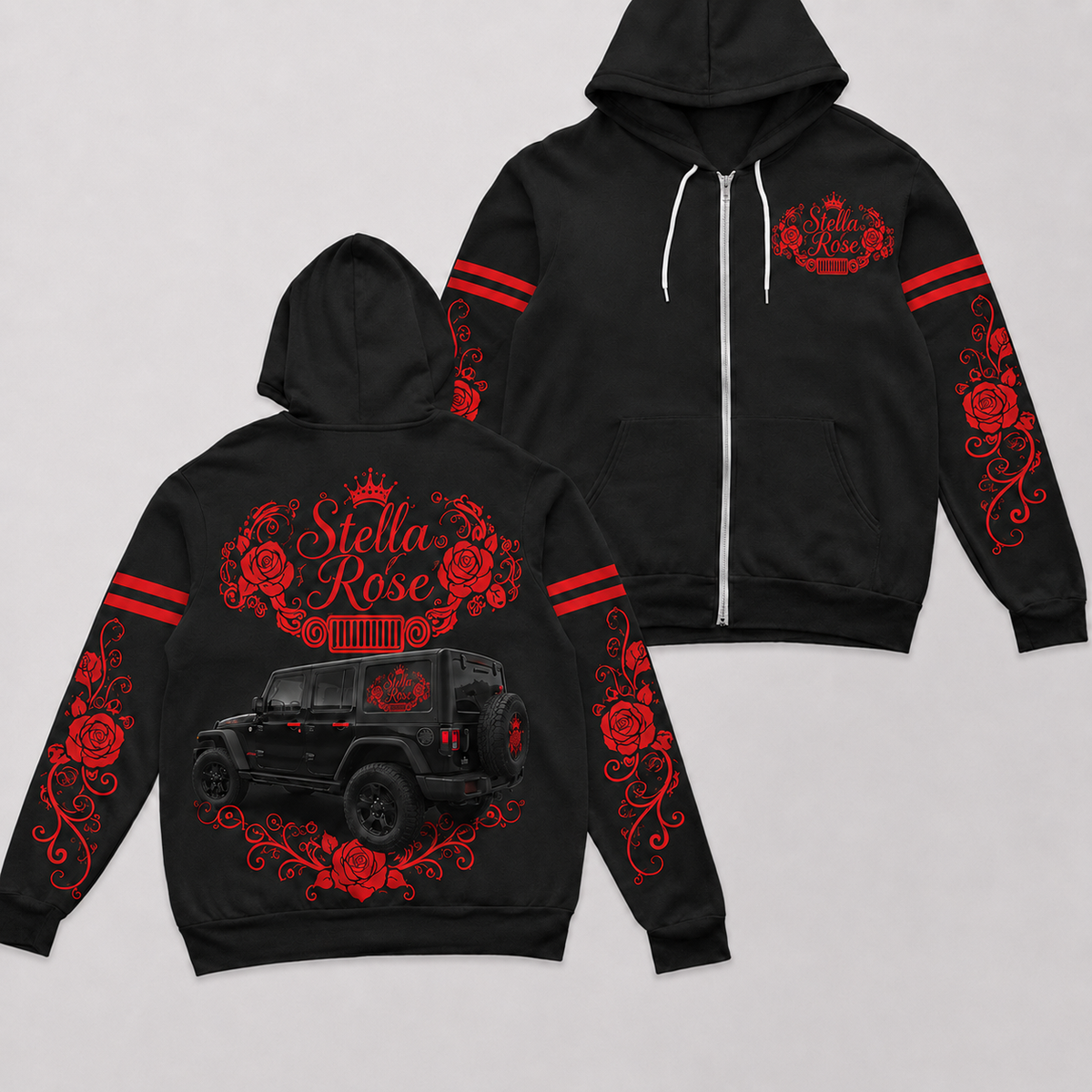 Multicolor Rose and your Jeep Fleece Zip Hoodie-DN1608261001