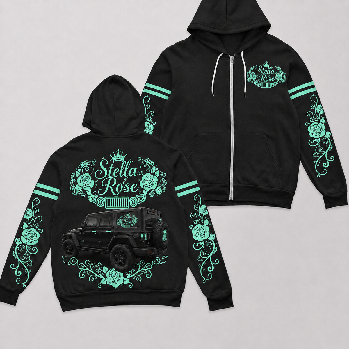 Multicolor Rose and your Jeep Fleece Zip Hoodie-DN1608261001