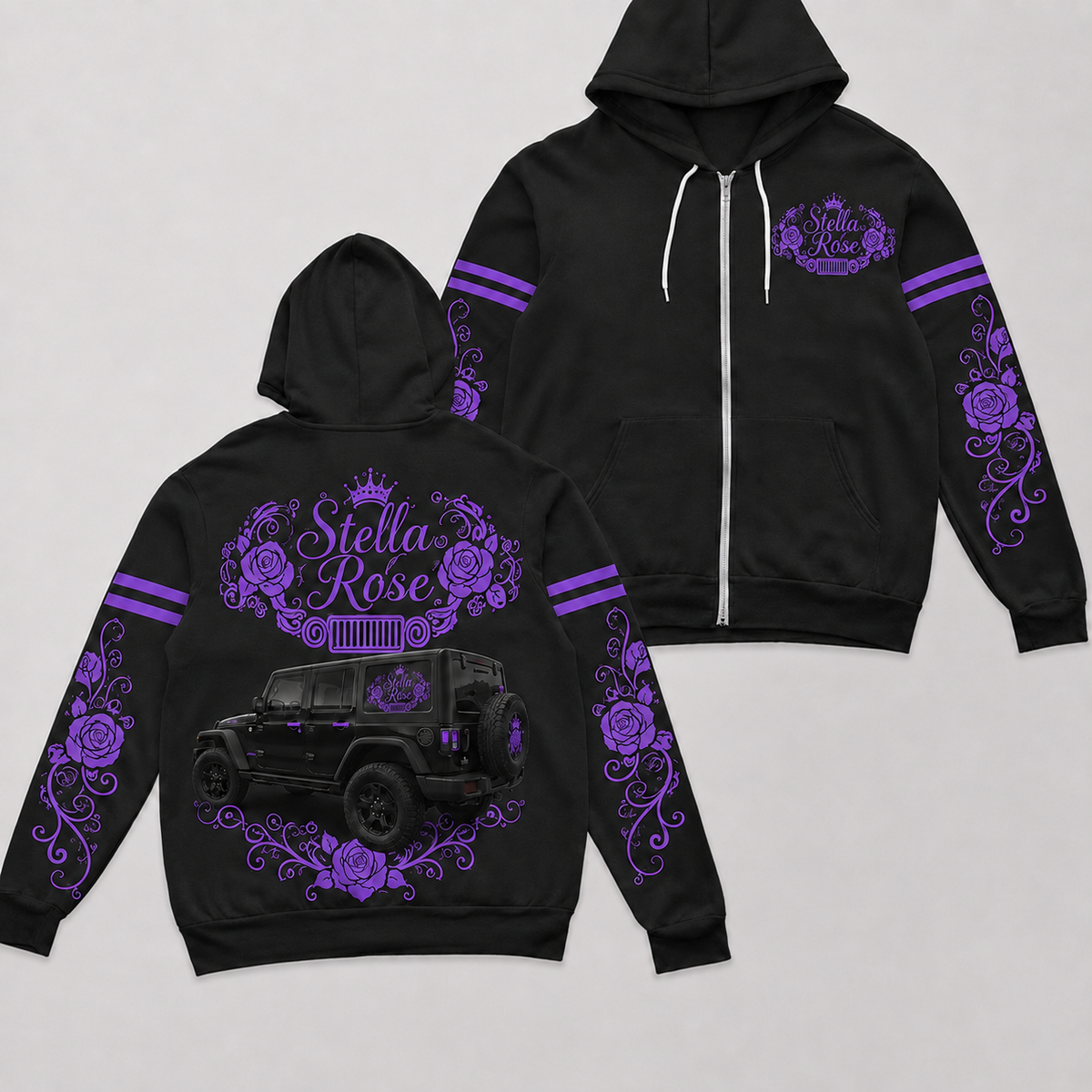 Multicolor Rose and your Jeep Fleece Zip Hoodie-DN1608261001