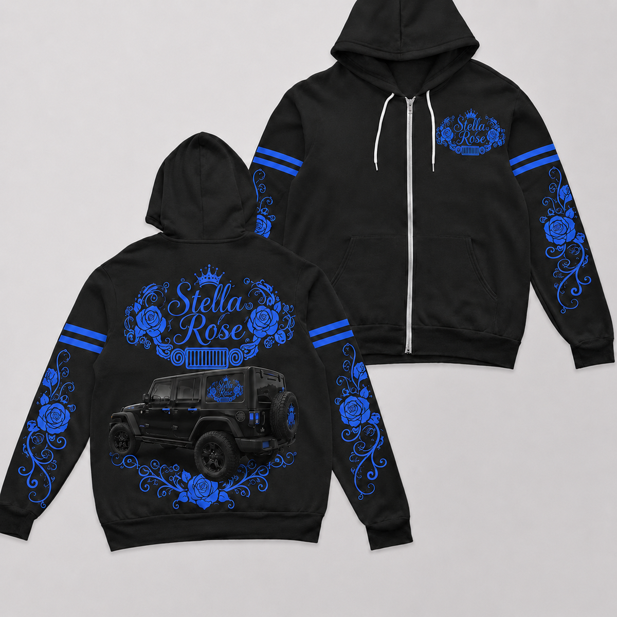 Multicolor Rose and your Jeep Fleece Zip Hoodie-DN1608261001